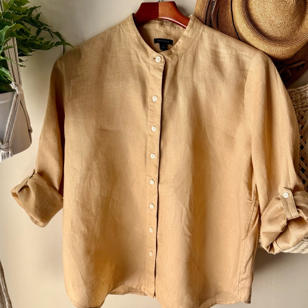 Ann Taylor Beige Button-Up Blouse